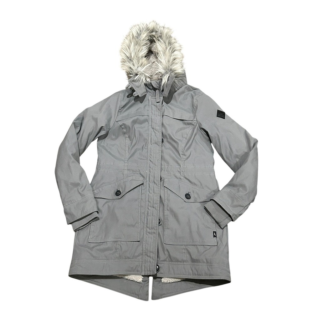 Hollister Heritage Faux Fur Hooded Parka Winter Coat Gray Gorpcore Cabin Core